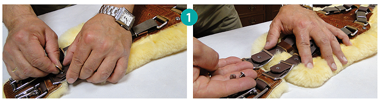 1. With the help of a coin or screwdriver, remove the screws from the double pass buckles that regulate the adjustment straps. In Slim model, remove the adjustement screws.