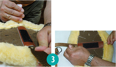 3. Pull the rigid element to let the nylon strip cross the central leather keeper.