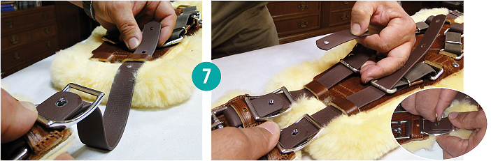 7. Attach the strap from the trapezium to the buckles and adjust its lenght according to the instructions to the section “Adapting the adjustment straps”.